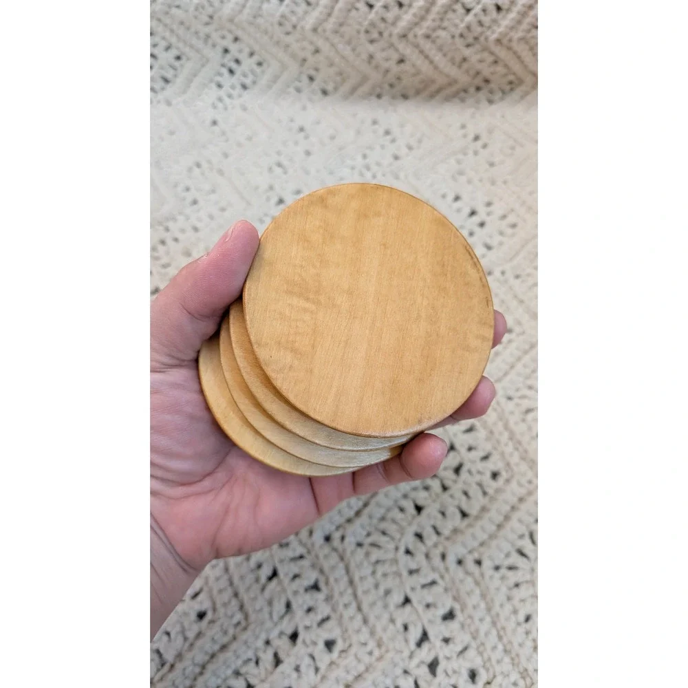 Vintage Hand Painted Wooden Coasters Set 4 Floral Rose Folk Art Cottagecore